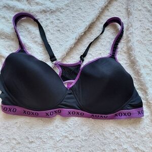 XOXO Black Sport Bra Purple Trim Athletic Yoga Gym Support 40D Comfy